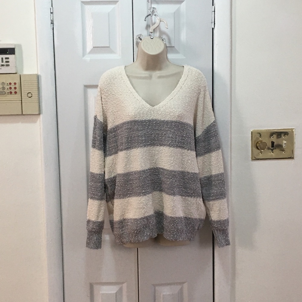Knox Rose Womens Striped V-Neck Pullover Sweater